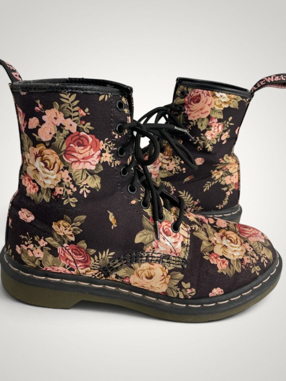 Dr. Martens 1460 Canvas Floral Rose Combat Boots Women's US 9